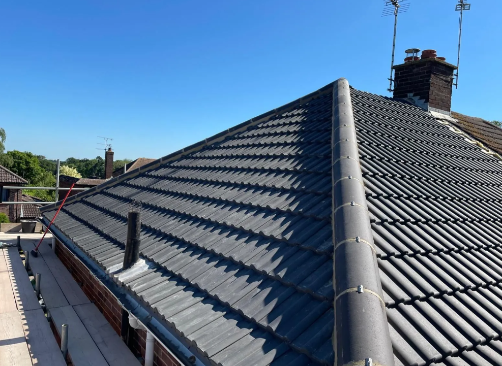 A newly tiled pitched roof