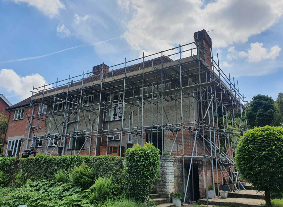 Scaffolding erected against a building