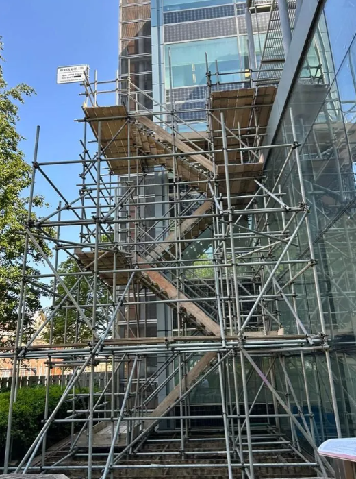 Scaffold with stair access tower